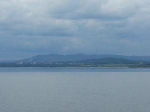 A view of Queensberry, Scotland. We took a small boat trip to an island. This was the view of Scotland.